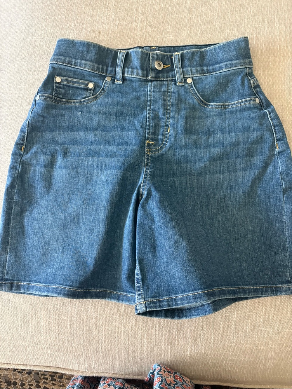 SPANX Mid-Rise Blue Denim Jean Shorts